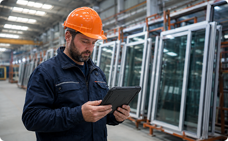Frontline manufacturing workers following a step-by-step digital work instruction on a shop-floor tablet