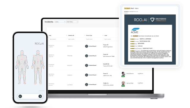 The ROO.AI Frontline AI Platform on tablet and mobile, showing a guided safety inspection with an enforced lockout/tagout step and in-flow micro-training